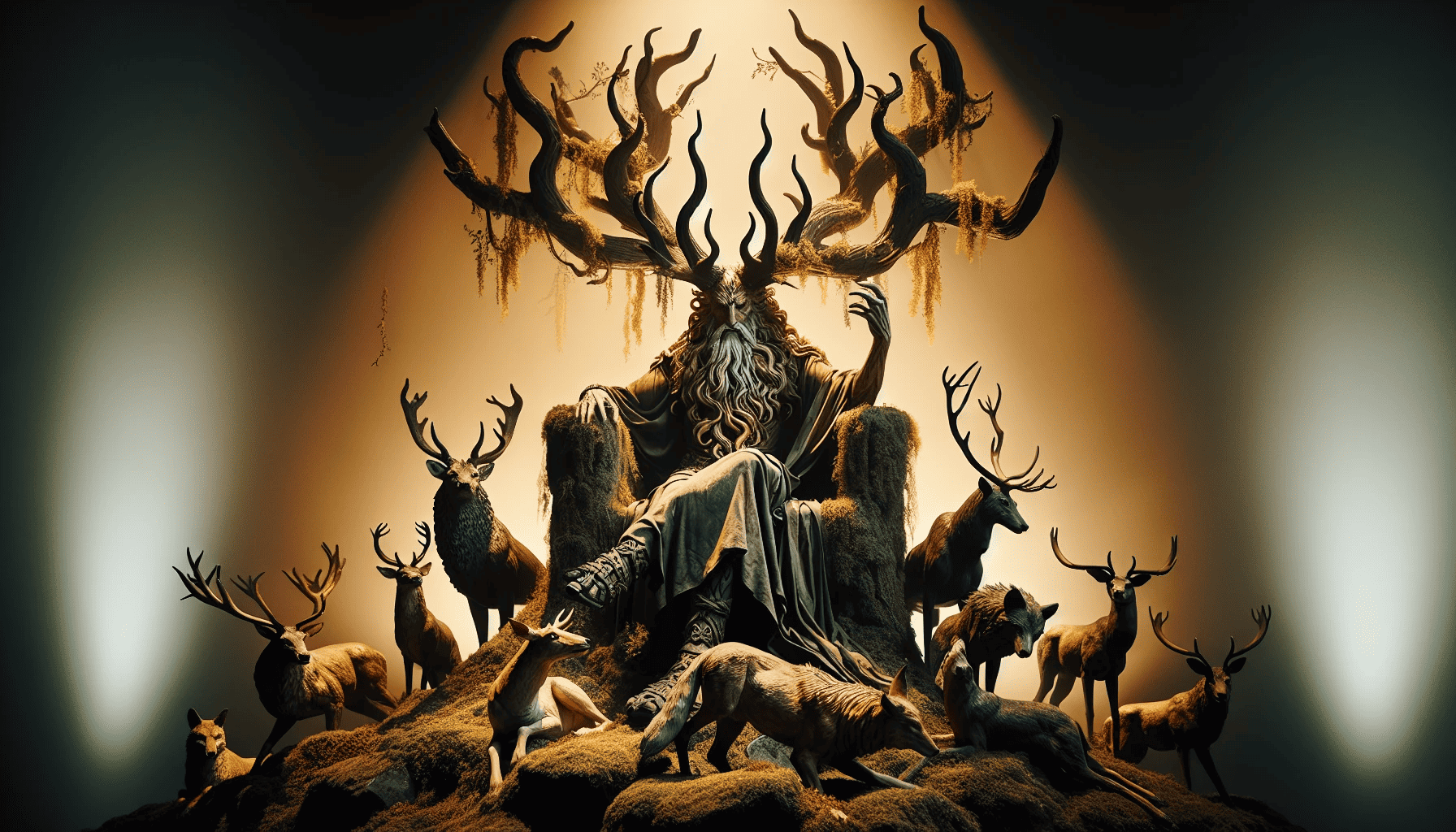 Artistic representation of Cernunnos, the horned god of the forest