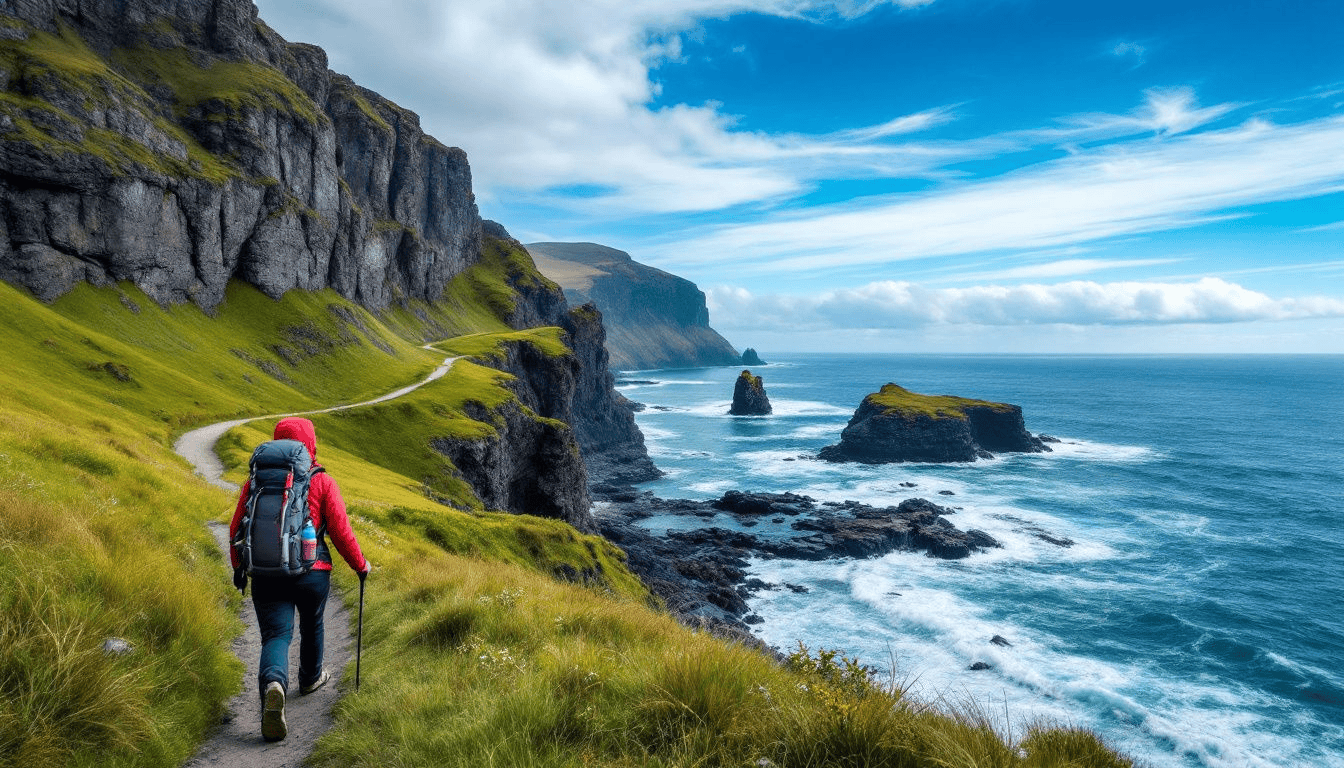 Practical tips for hiking Northern Ireland's Causeway Coast, featuring essential gear and trail information.