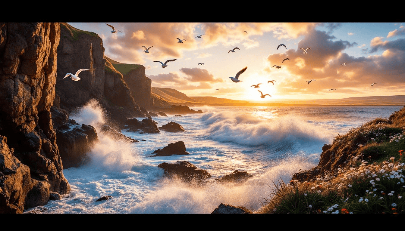 A scenic view of the Causeway Coastal Route, showcasing the beautiful coastal landscape.